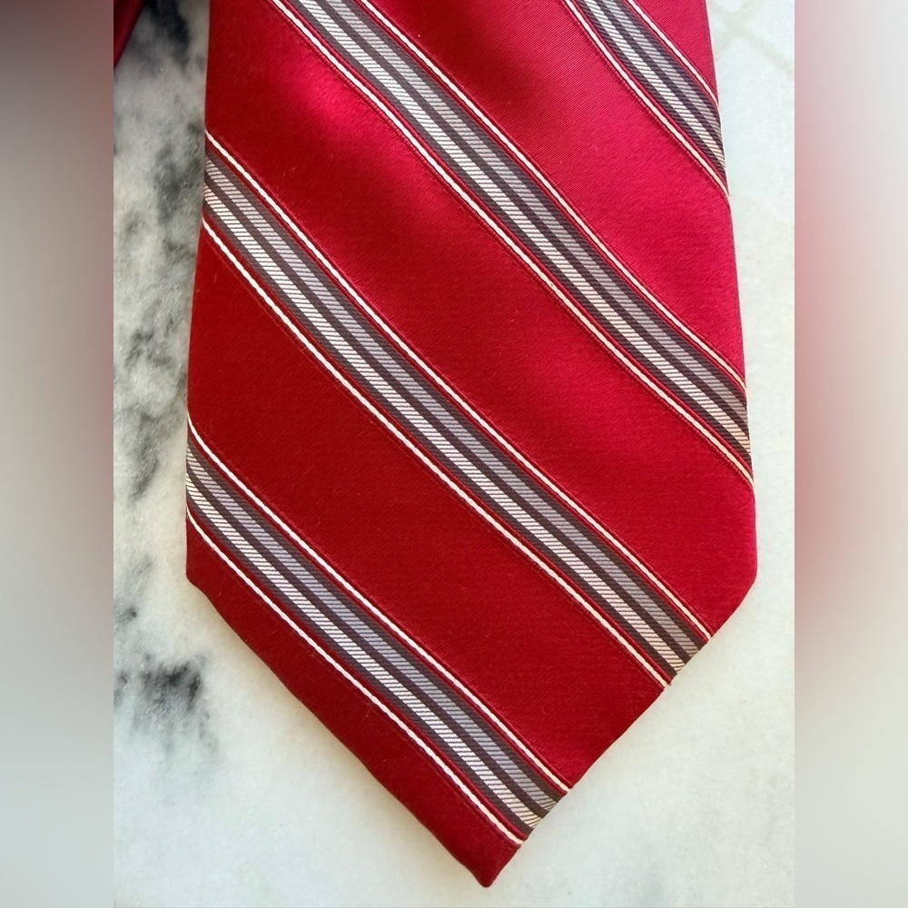 Bugatti Red and Gray 100% Silk Striped Tie - Picture 2 of 5